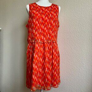 Lucky Brand Ikat Tile Sleeveless Dress Coral Multi Size L